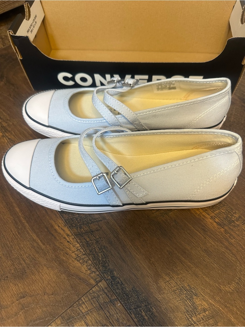 Converse Women's Double-Strap Mary Jane Flats in Light Blue and White
